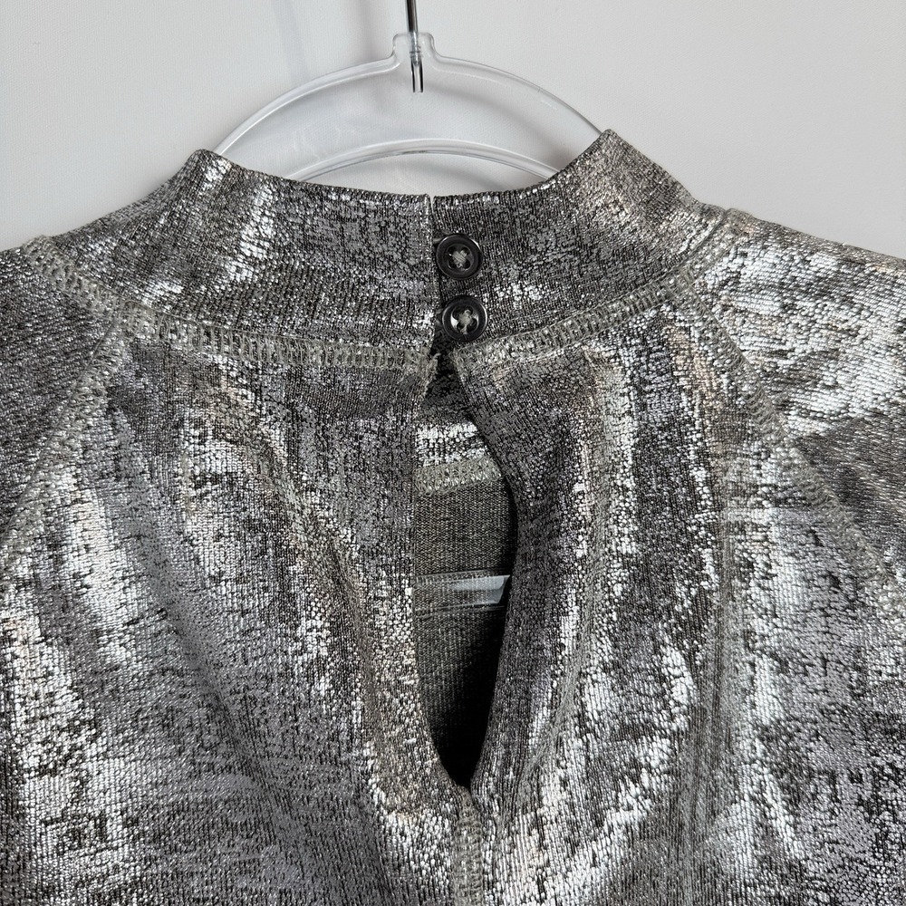 Pilcro Metallic Silver Mock Neck Cap Sleeve Top Small Party‎ Cocktails Wedding - Picture 6 of 12